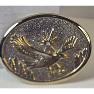 Bald Eagle Belt Buckle Silver Gold w Rhinestone Vintage 80s Fits 1.75" Belt